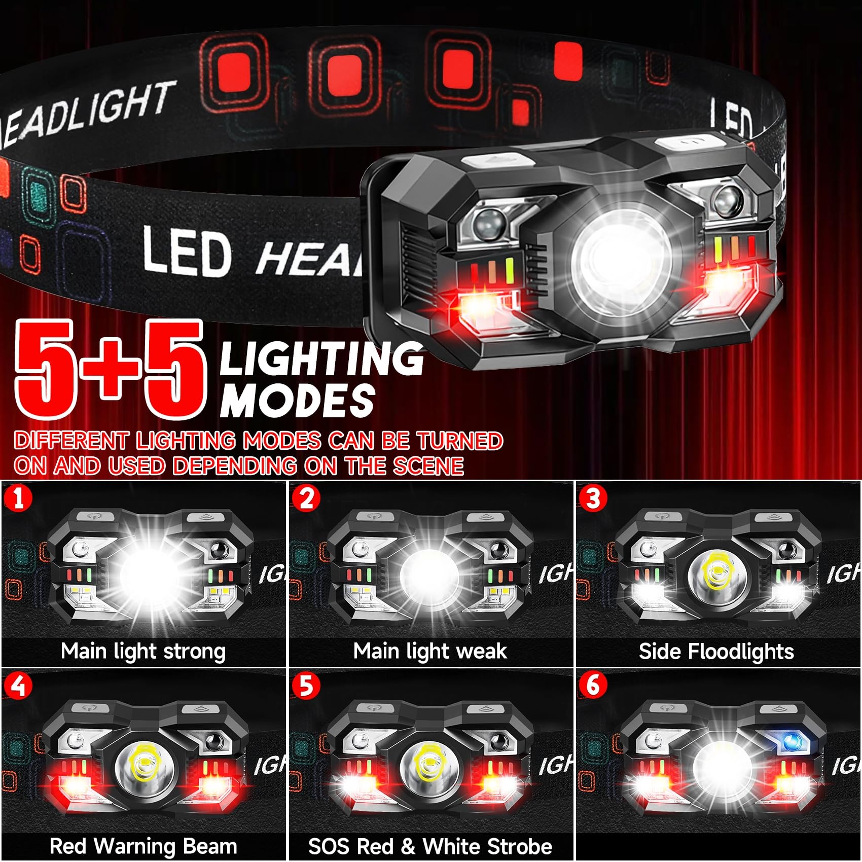 Northlet Headlamp Rechargeable 6Pack, 3000 Lumen Ultra-Light Bright Headlamp Flashlight with White