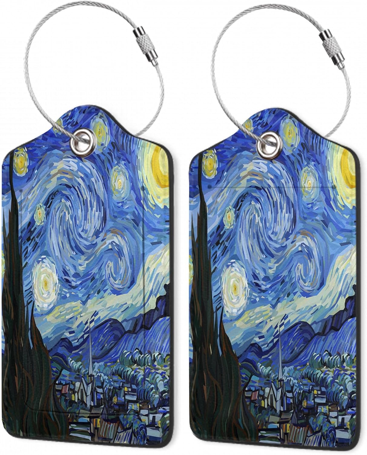 2Pcs Luggage Tag for Suitcase Starry Night by Van Gogh Cute Suitcase Tag with Privacy Flap & Name ID Label & Metal Loop, Travel Bag Luggage Tags for Women