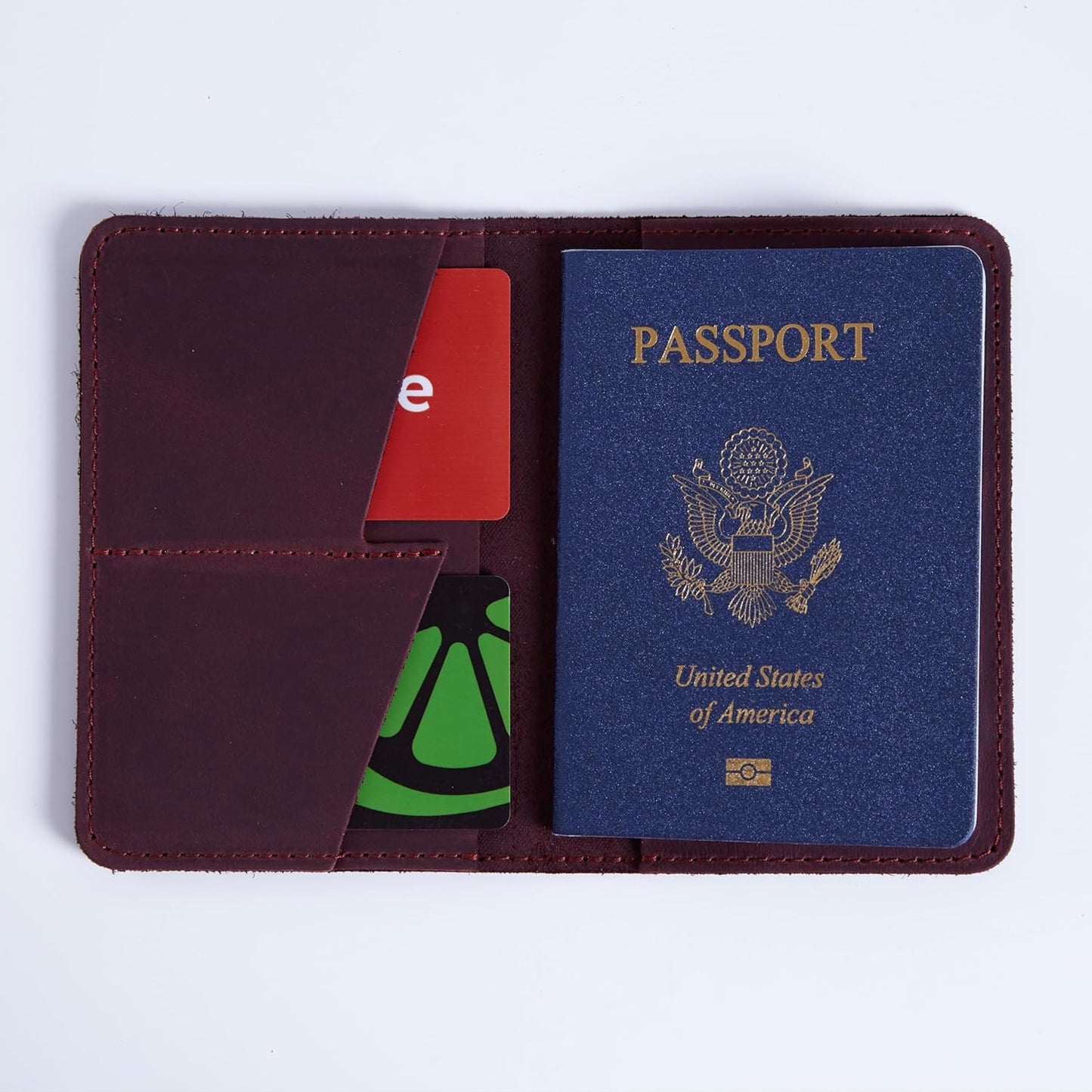 INCARNE US Passport Cover Clear - Travel Passport Wallet - Leather Passport Holder for Men Women Family with Card Slots & Note Compartmen - Sleeve Protector - Genuine Leather - Vintage Burgundy