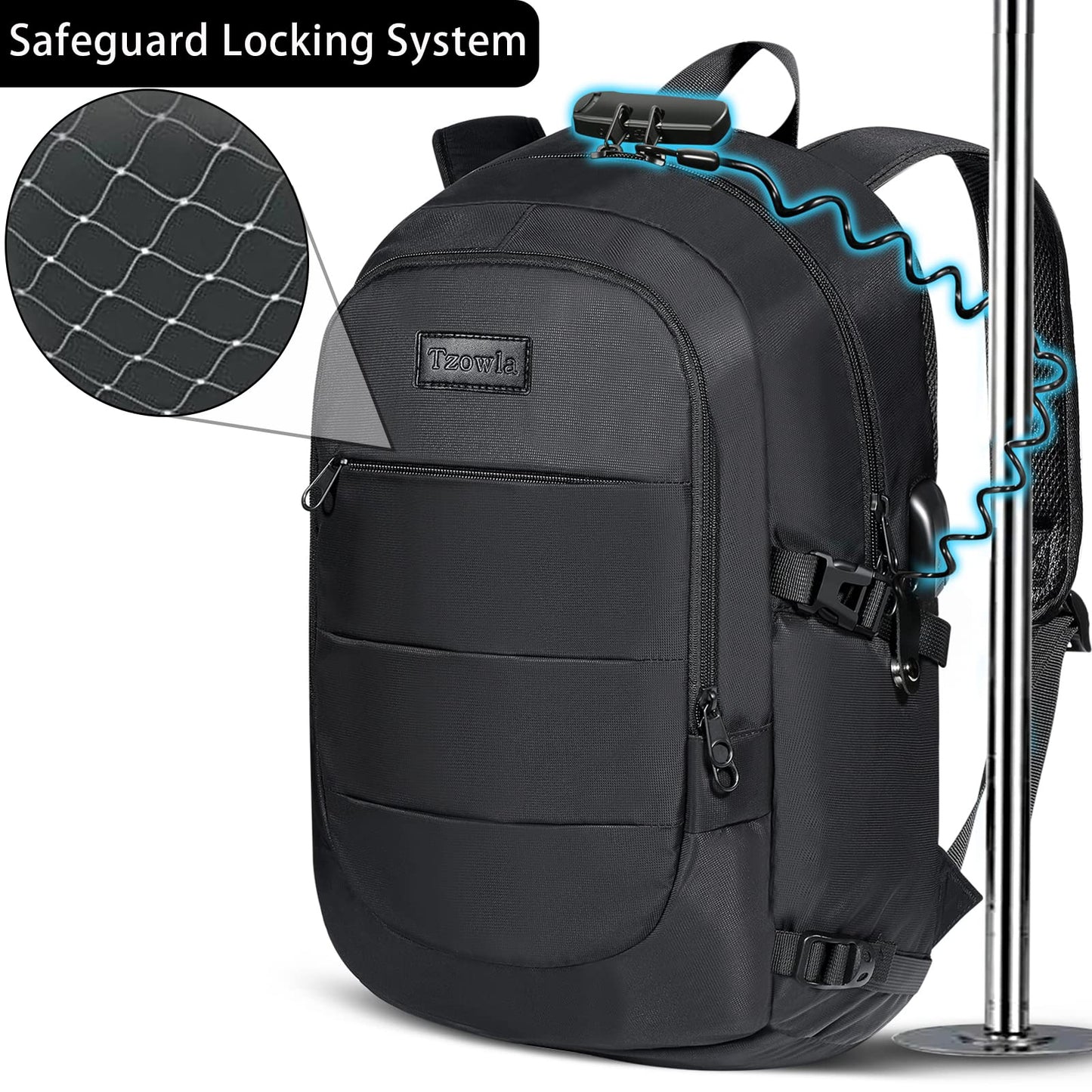 Tzowla 35 Liter Anti Theft Backpack with Giant Tumbler Holder Pocket and Lock,15.6 Inch Laptop