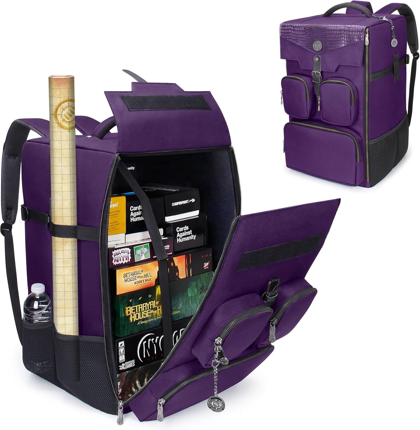 ENHANCE Collector's Edition Board Game Backpack - Reinforced Rigid Board Game Storage with Padded Shoulder Straps, Carrying Handle, and Accessories Pockets for Dice, Card Games, More (Dragon Purple)