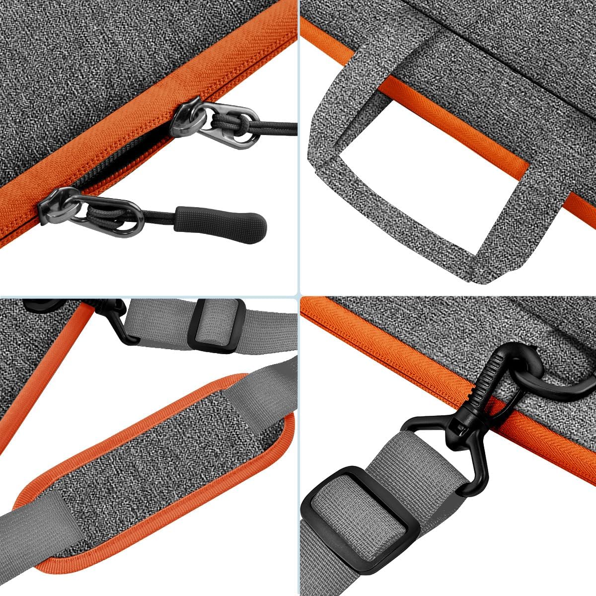 Hseok Laptop Shoulder Bag 15.6-16 inch Case, Durable Shockproof Protective Computer Carrying Briefcase with Multi-Pockets and Strap Compatible with Most 15 15.6 16 inch Notebooks,Dark gray-orange