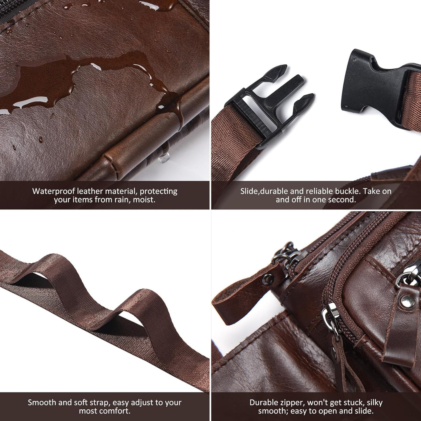 Leather Fanny Pack for Men Women, Belt Bag Fashion Waist Packs Small Crossbody Bag with Adjustable Strap for Travel Sport Walk (Coffee)