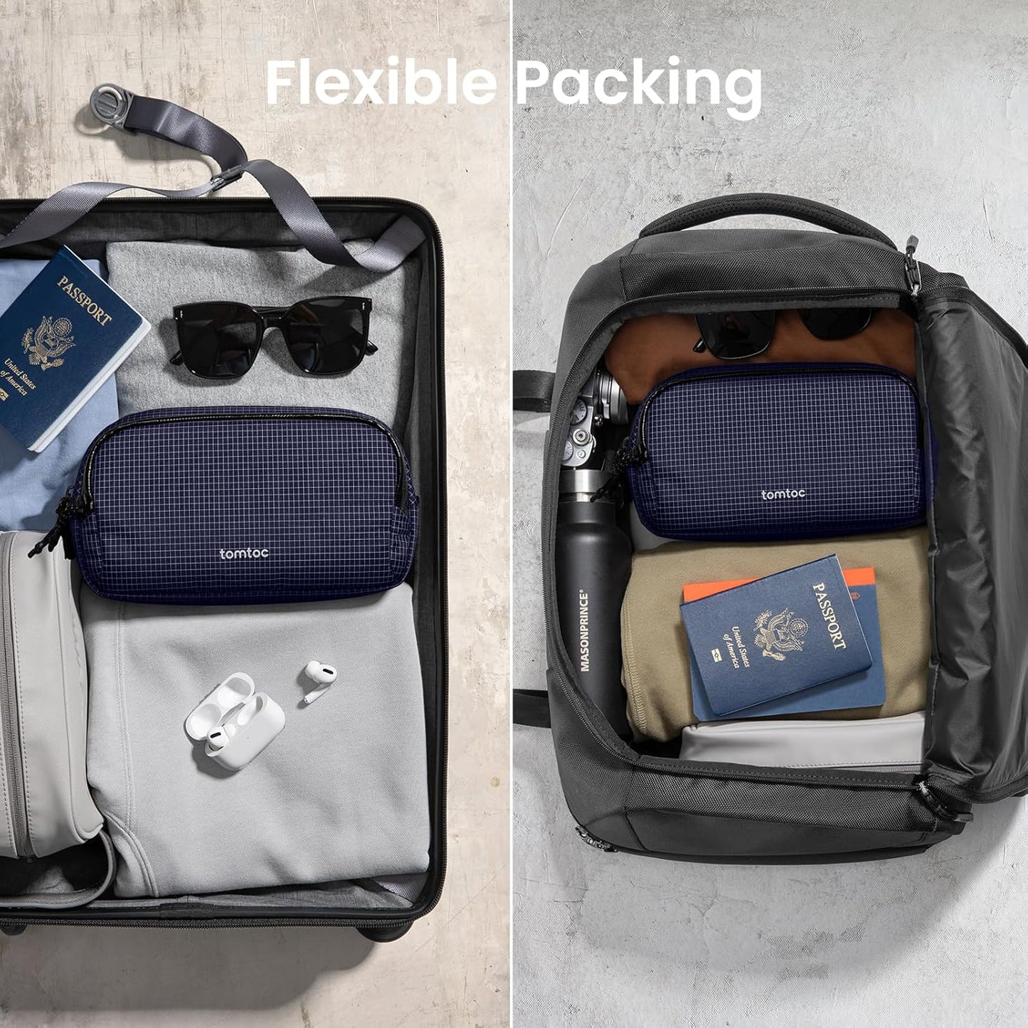 tomtoc Electronic Organizer Travel Case Performance, Water Resistant Dual Compartment Cable Organization Storage Bag for Charger, Cord, Phone, Hard Drive, Power Bank, Accessories Travel Essentials