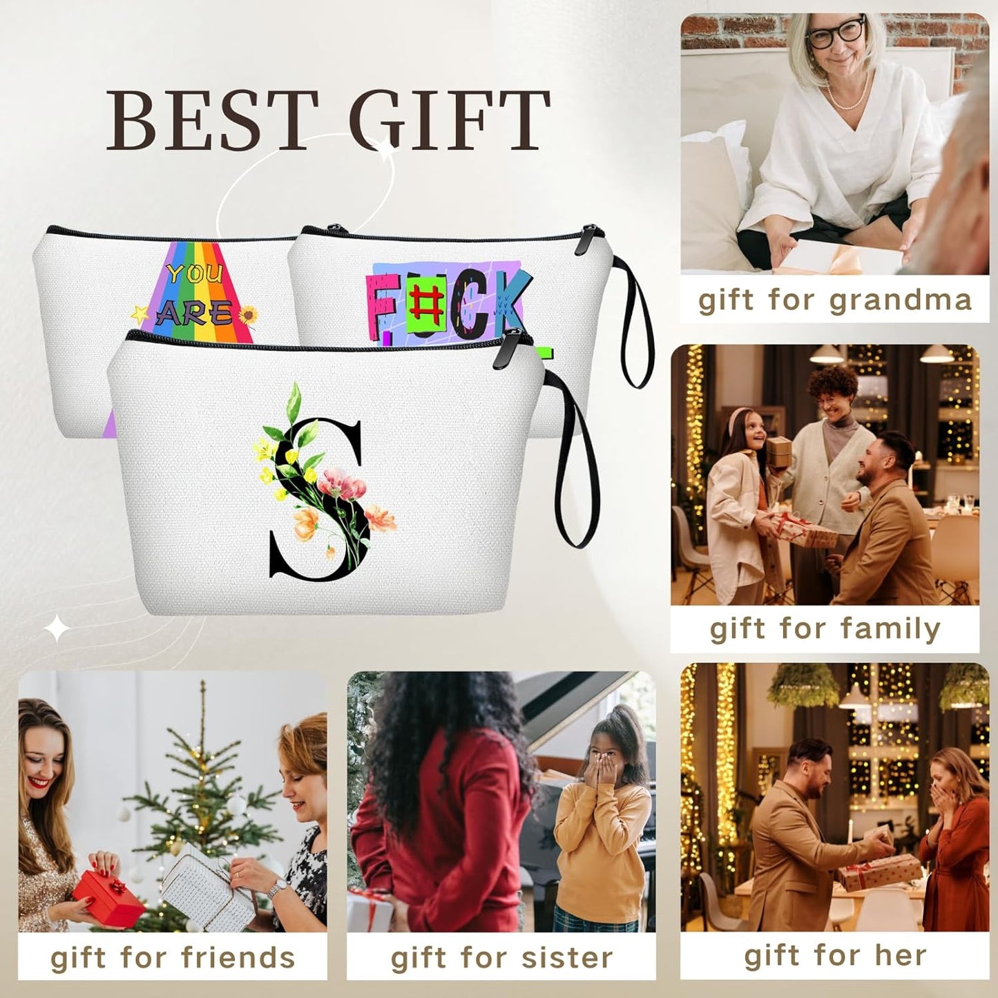 SEAMOON Birthday Bridal Shower Unique Initial Gifts for Women Mom Sister Daughter Friend Bff Personalized Travel Makeup Cosmetic Bag with Mirror Valentines Mothers Day Christmas Graduation S