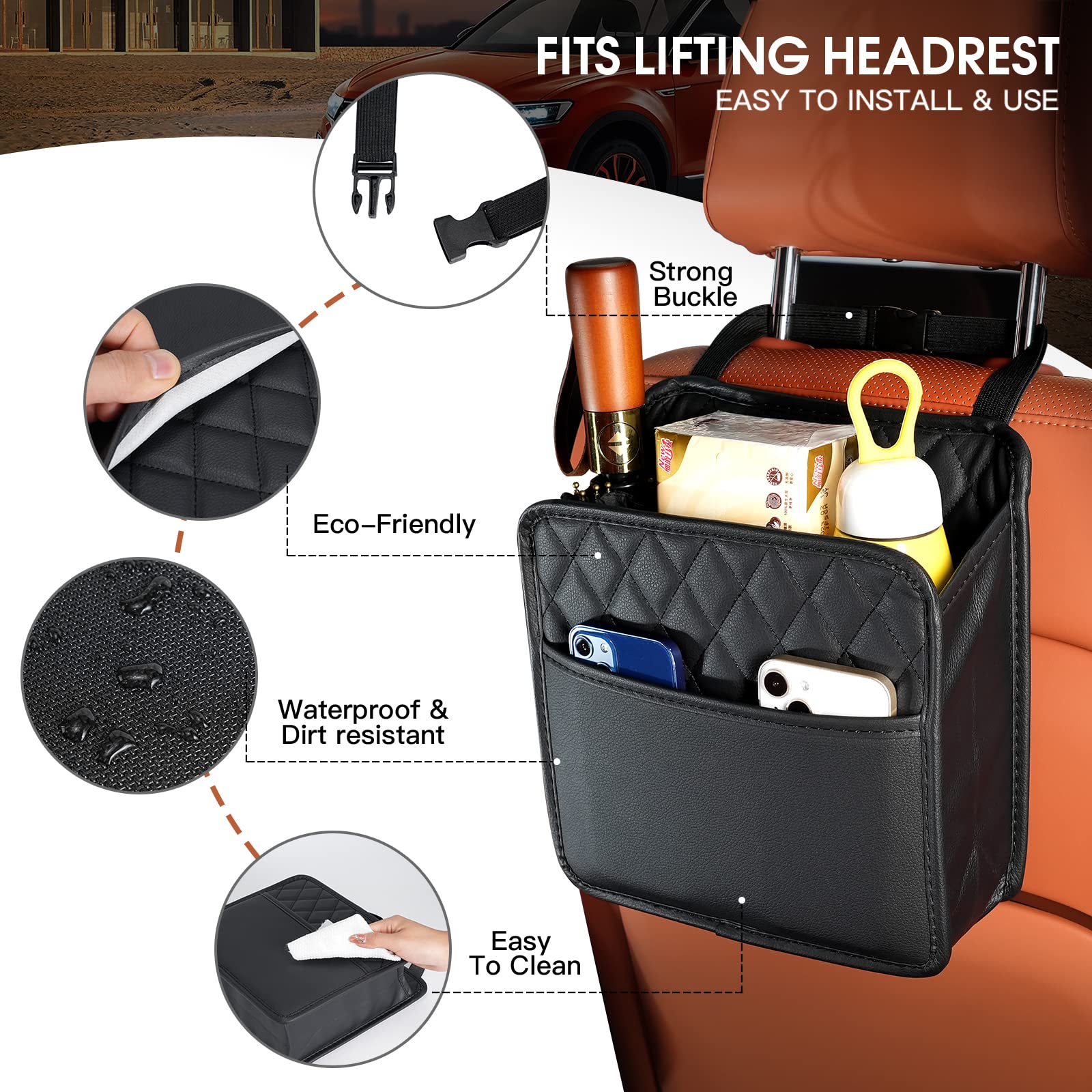 FrgKbTm Car Seat Back Hanging Bag Car Document Holder Multi-Pocket Bottle Bag Storage Box Organizer