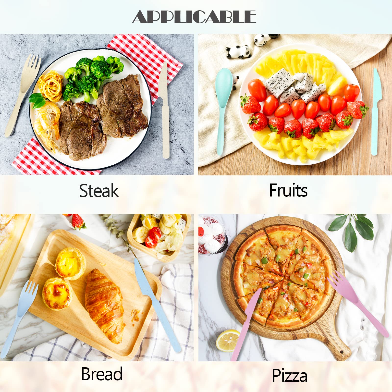 Reusable Travel Utensils Set with Case, 4 Sets Wheat Straw Portable Knife Fork Spoons Tableware