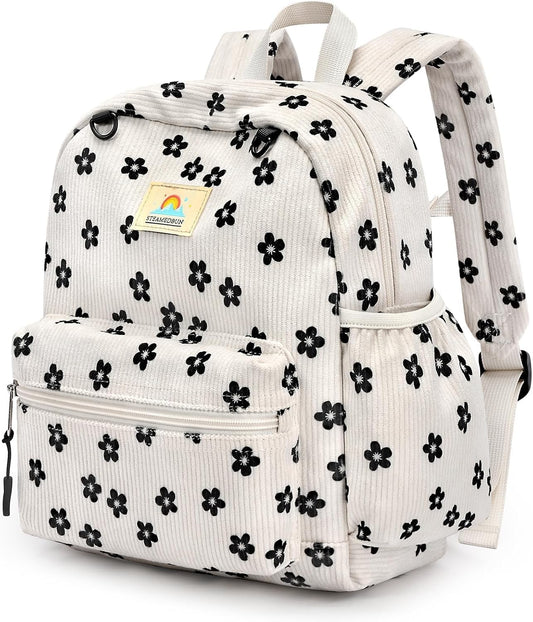 STEAMEDBUN Corduroy Toddler Backpack for Girls 2-4: Kids backpack for Boys Girls - 12 inch Preschool Kindergarten Backpacks - Flower