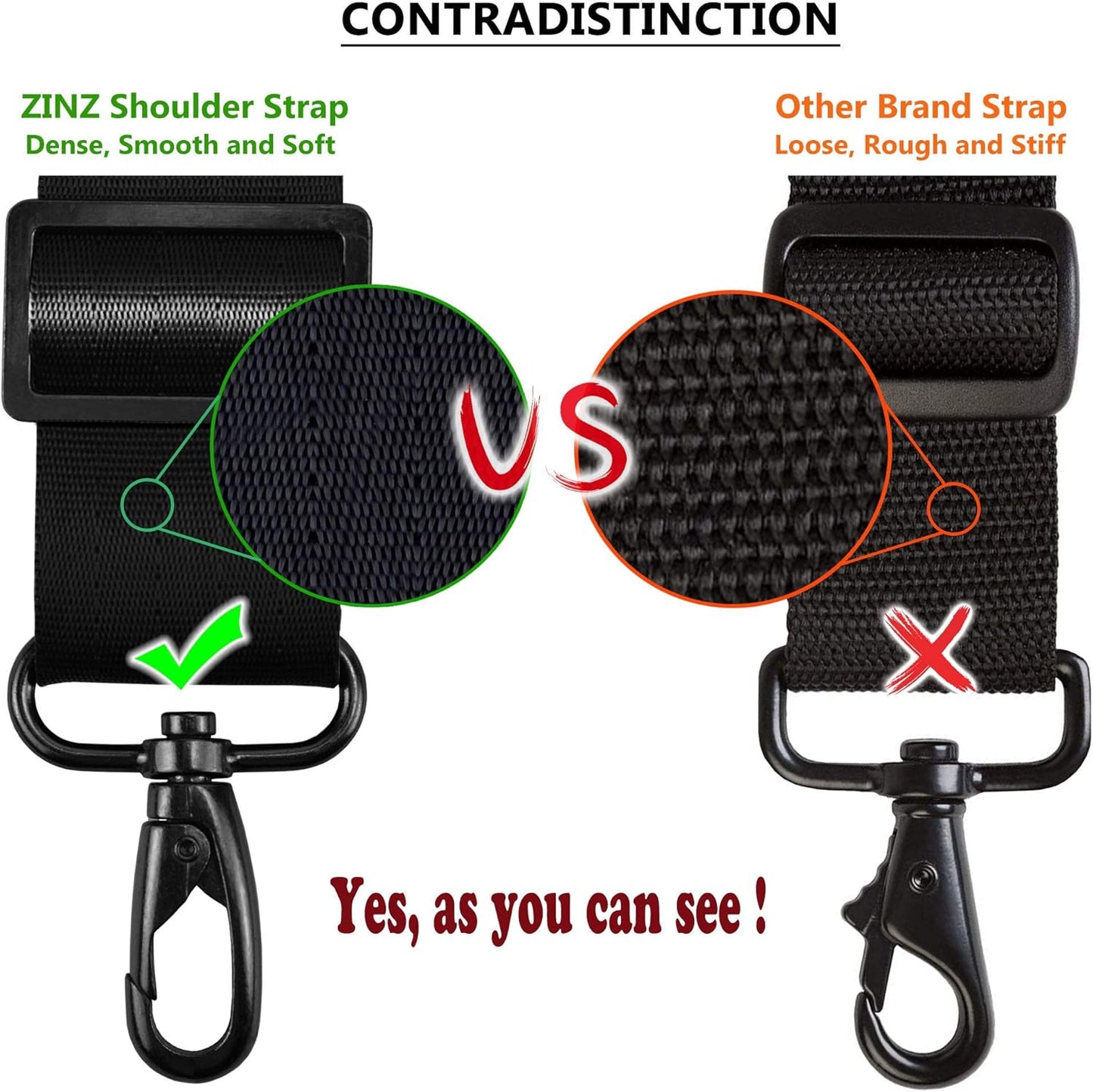Shoulder Strap, ZINZ 57" Padded Adjustable Shoulder Bag Straps Replacement for Bags with D-Ring (B02K01)