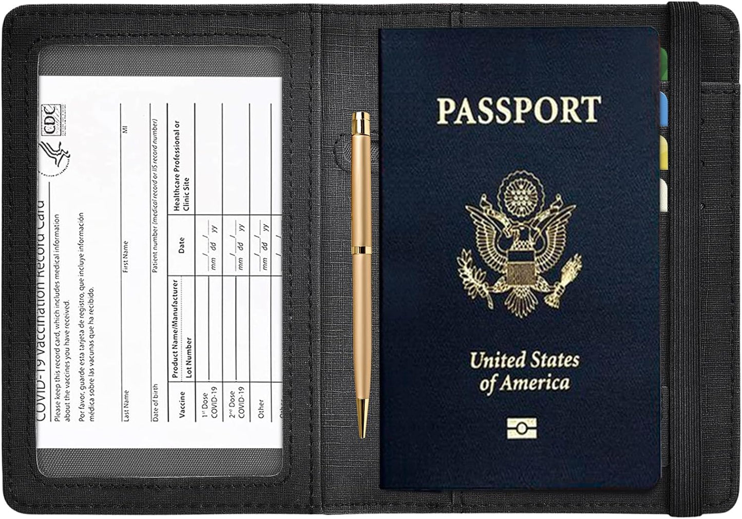 HerriaT Passport and Vaccine Card Holder Combo,Cover Case with CDC Vaccination Card Slot, Leather Travel Documents Organizer Protector, with RFID Blocking, for Women and Men