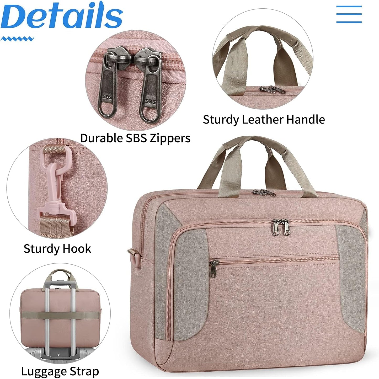 Laptop Bag 15.6 Inch Laptop Briefcase Computer Bag for Men Women Waterproof Business Office Work Large Laptop Case 15.6 Inch Adjustable Shoulder Messenger Bag Pink
