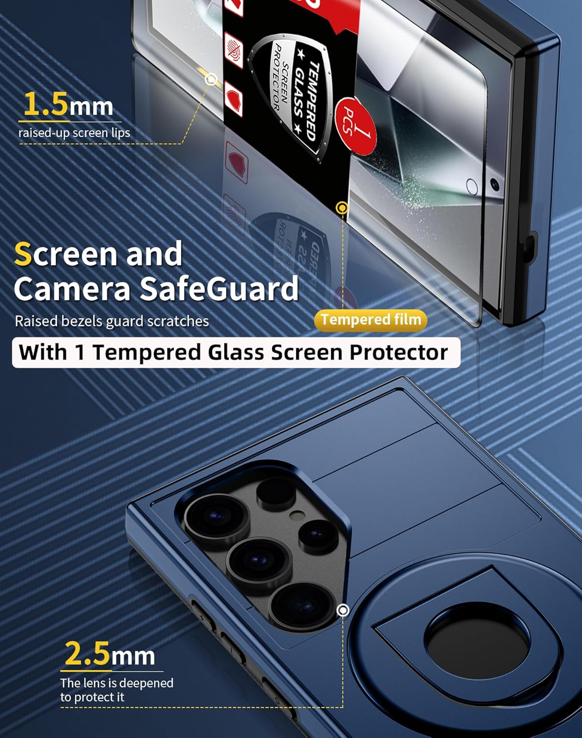for Samsung Galaxy S24 Ultra Case Magnetic Compatible with MagSafe Wireless Charging,with 1 Screen Protector,Built-in 360° Kickstand Ring Anti-Scratch Shockproof Heavy Duty Protection Blue