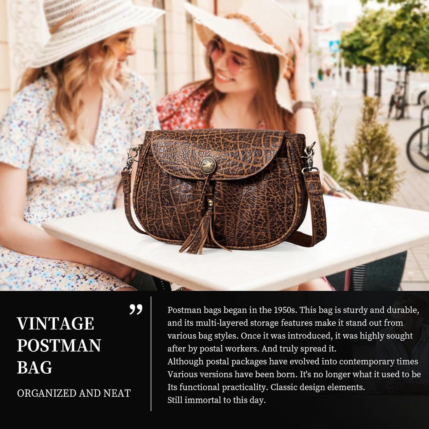 Gexmil Full Grain Leather Cross Body Bag for Women Men, Messenger Bag with Zipper Closure, Vintage Handmade Satchel