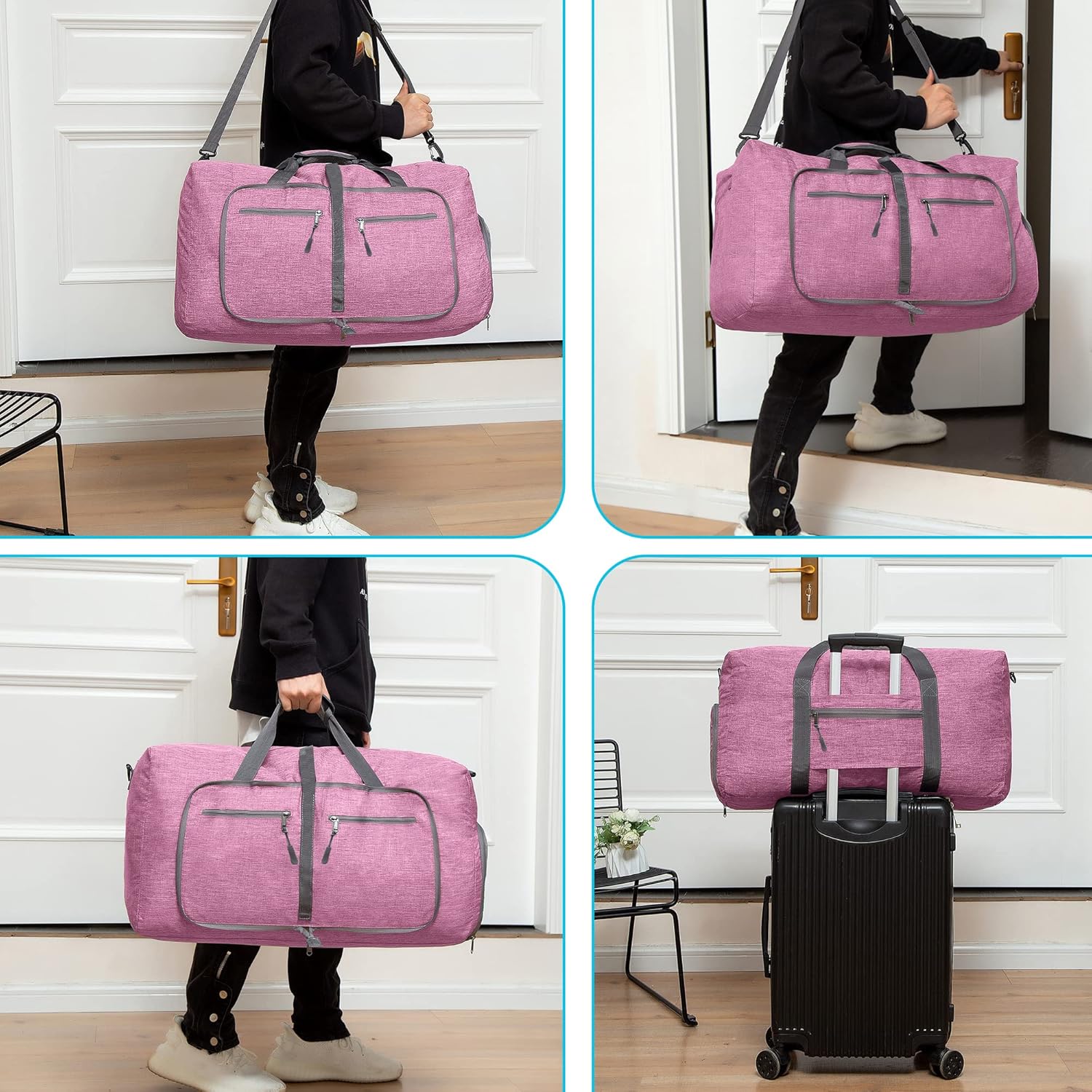 Vomgomfom 65L/85L/115L Foldable Travel Duffle Bag, Lightweight Checked Luggage with Shoe