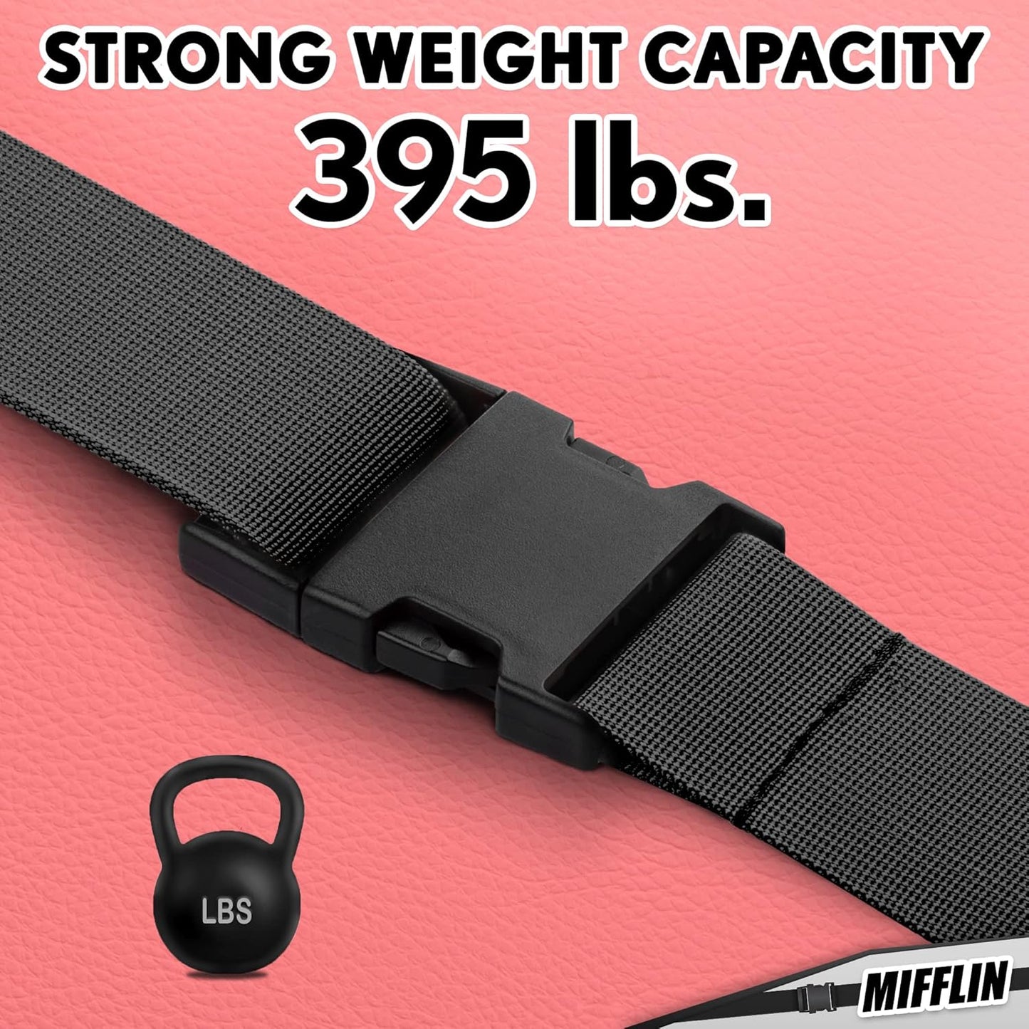 Luggage Straps - Black, 78" Long, 2 Inches Wide, 4 Pack - Adjustable Nylon Belt for Travel Suitcases & Bags - by Mifflin-USA