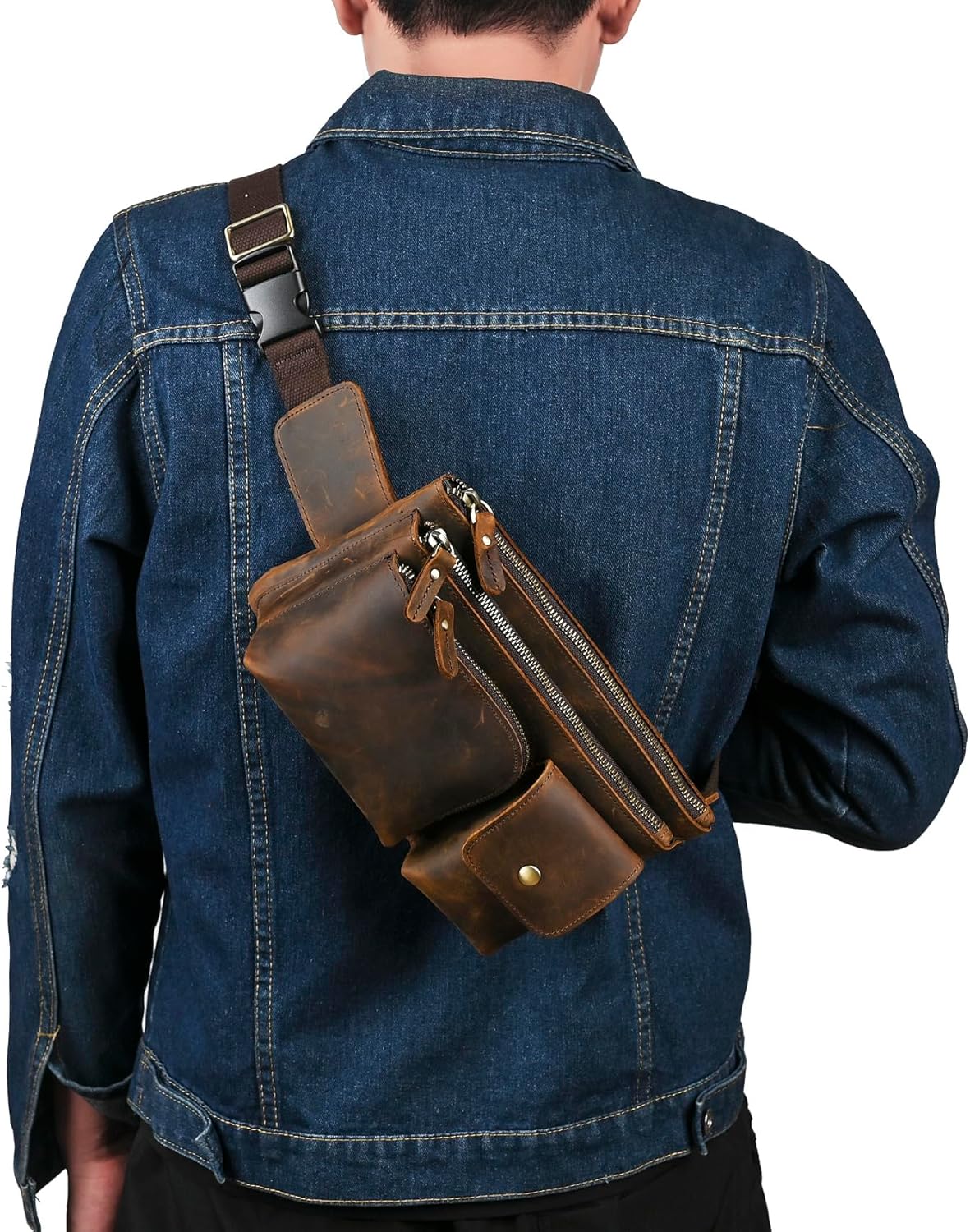 Thick Crazy Horse Leather Hiking Riding Travel Outdoor Belt Bag Fanny Waist Pack Small Phone Pouch For Men Women 380 (386 Brown)