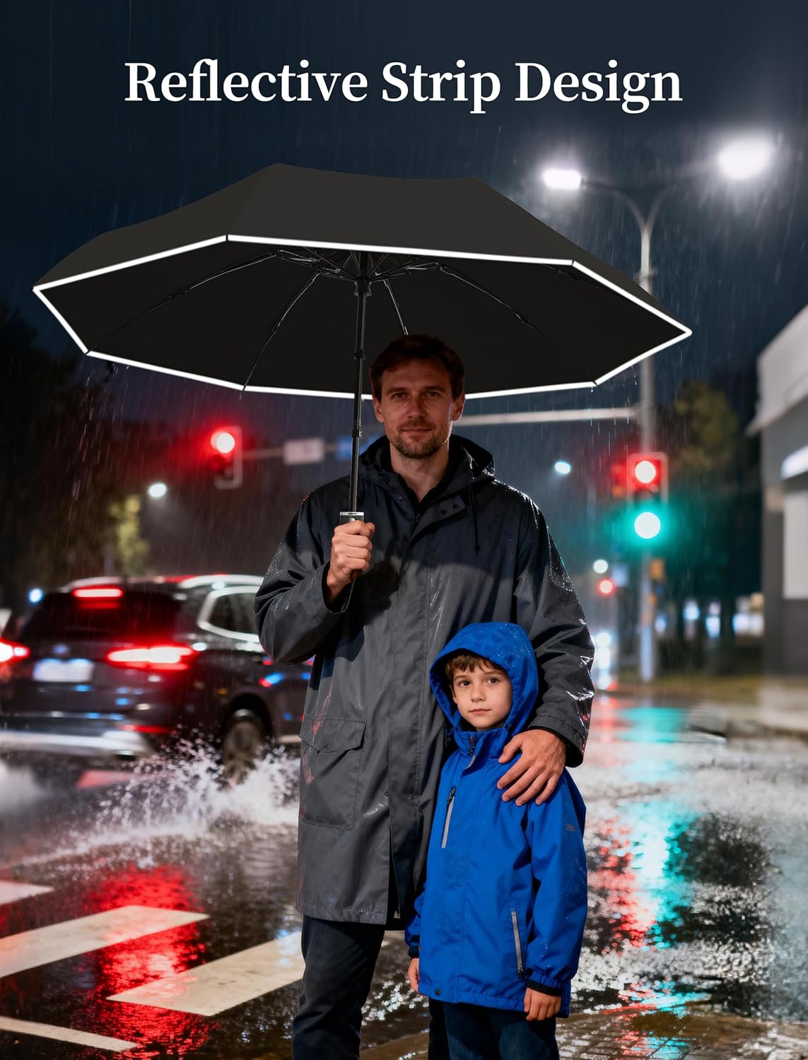 Seniny Electric Travel Umbrella with Intelligent Open Close, Rechargeable Umbrellas for Rain Windproof, Automatic Portable & Compact Umbrella with Reflective Stripe