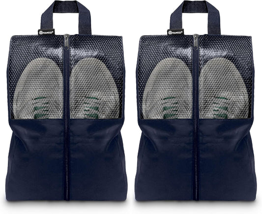 Shoe Bags For Travel, Used As For Storage or Shoe Travel Bag, Space Saving When Travelling With This Travel Shoe Bags For Packing, Featuring Waterproof Nylon Sneaker Bag. (Navy, 2 Pack, Medium)