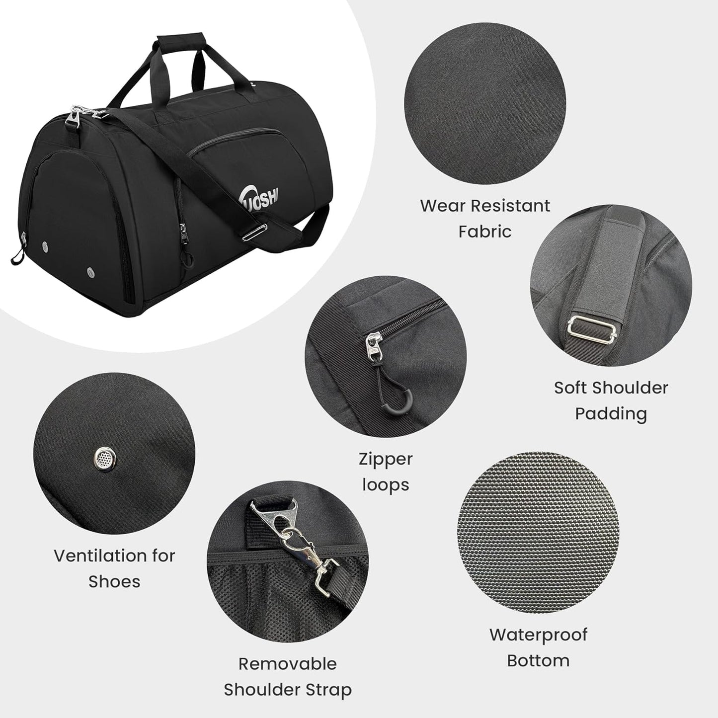 Gym Duffle Bag for Men & Women Water-Resistant-Sports Travel Bag with Ventilated Shoe Compartment & Wet Pocket, 31L Large Weekender Overnight Bag