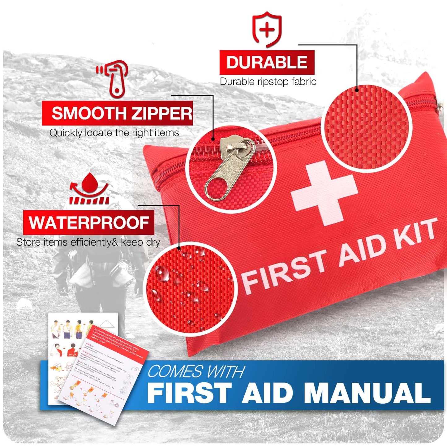 First Aid Kit for Home Car Travel 107 Piece Emergency Kits for Hiking Camping Small Trauma Kit for
