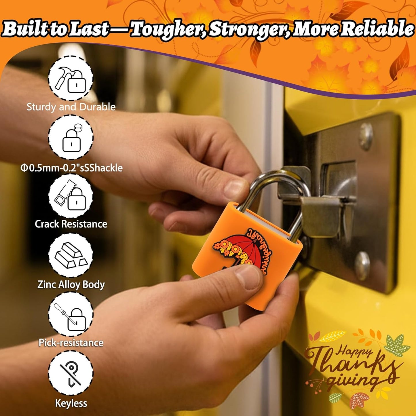 UMIKSMART Padlock, Keyless Fingerprint Padlock with USB Charging, Gym Lockers, School Lockers, Luggage, Storage Boxes, Cabinets, Backpack, Thanksgiving Gifts (Autumn Harvest Orange)
