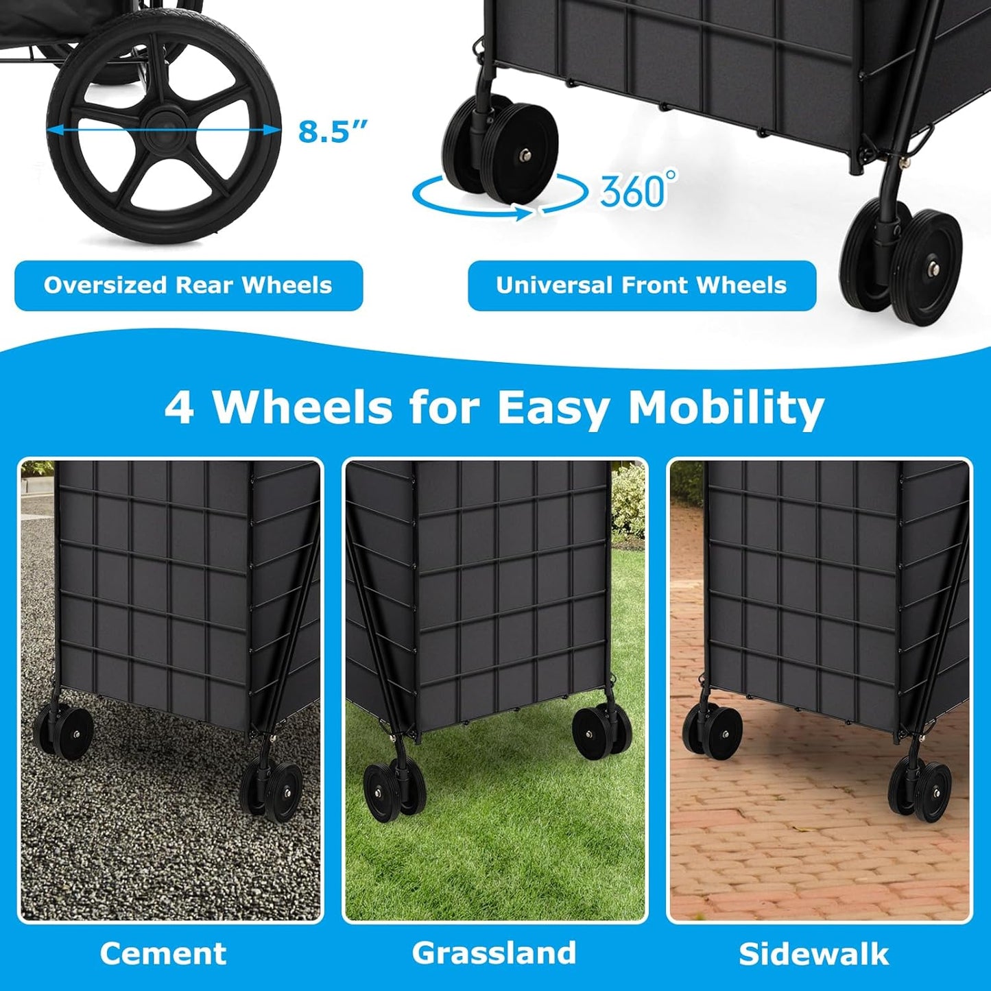 Goplus Folding Shopping Cart for Groceries, Upgraded Jumbo Grocery Cart with Waterproof Liner, 32 Gallon Capacity, 360° Rolling Swivel Wheels and Double Basket, Heavy Duty Foldable Utility Cart