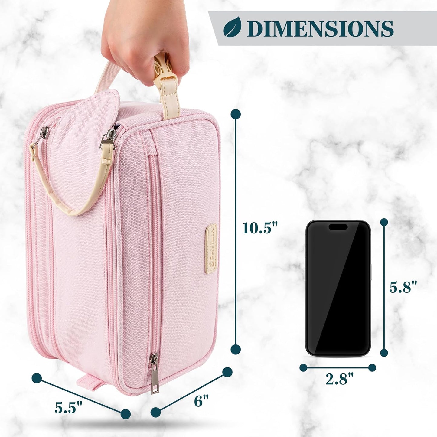 PAVILIA Toiletry Bag for Women, Canvas Travel Dopp Kit, Water Resistant Hygiene Bag Toiletries Organizer, Shaving Kit Travel Accessories Bag, Pink