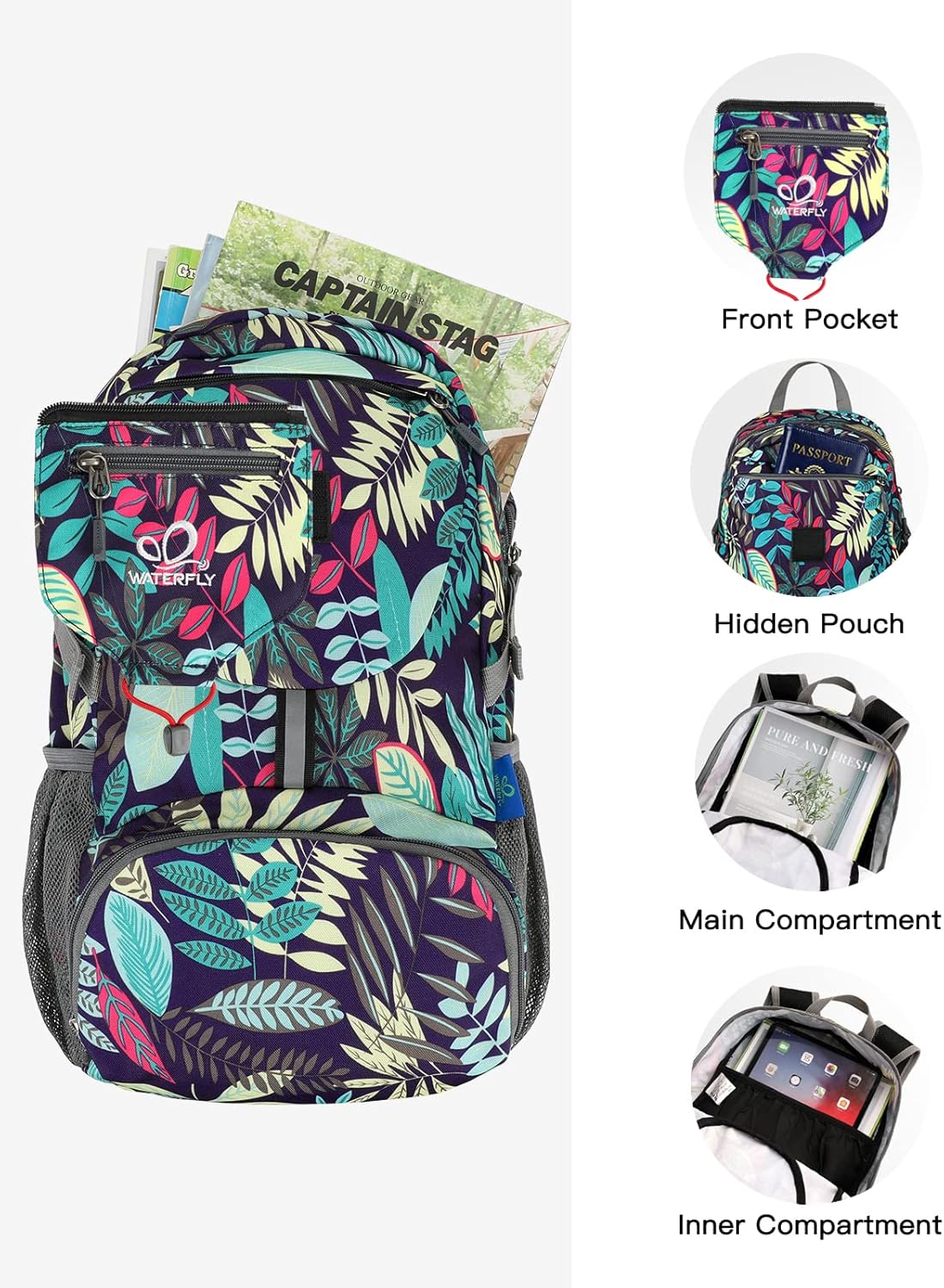 WATERFLY Small Lightweight Packable Backpack: 20l Ultra Light Foldable Travel Hiking Camping