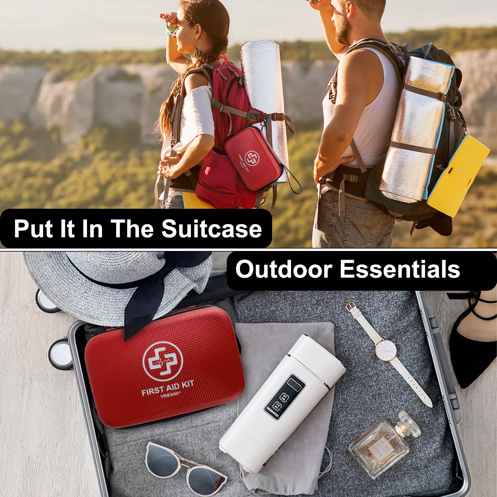 VRIEXSD Premium 320-Piece First Aid Kit, Waterproof EVA Hard Shell Case,Red