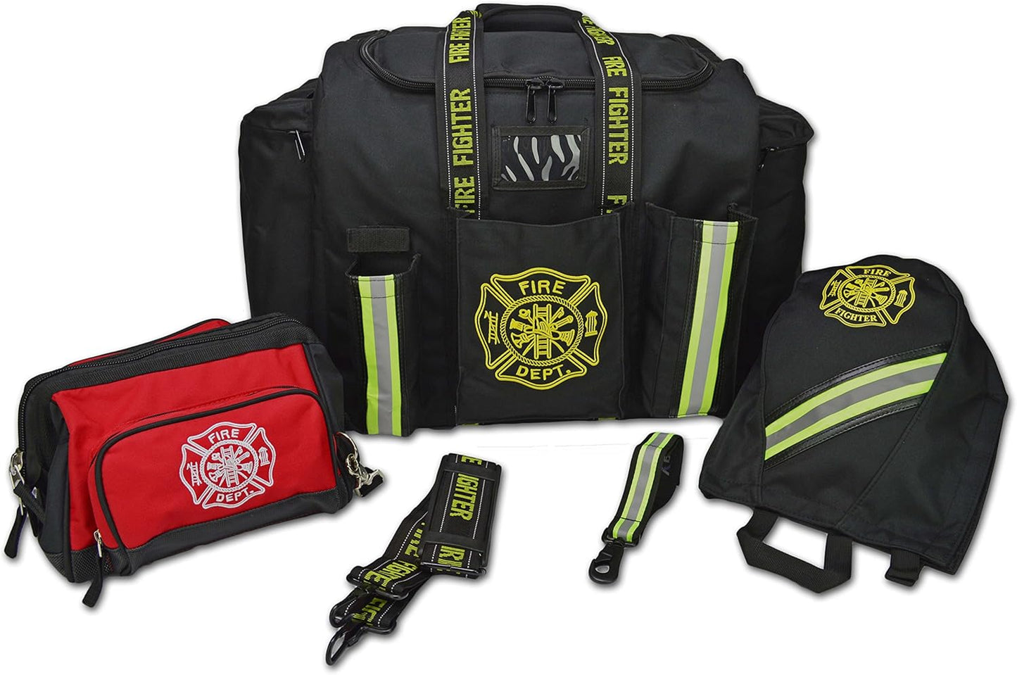 Lightning X LXFB20-PKG Firefighter Turnout Gear Bag Package With SCBA Mask Bag Toiletry Pouch Glove Holder Padded Step-In Design Reflective Trim Heavy-Duty Waterproof Construction - BLACK