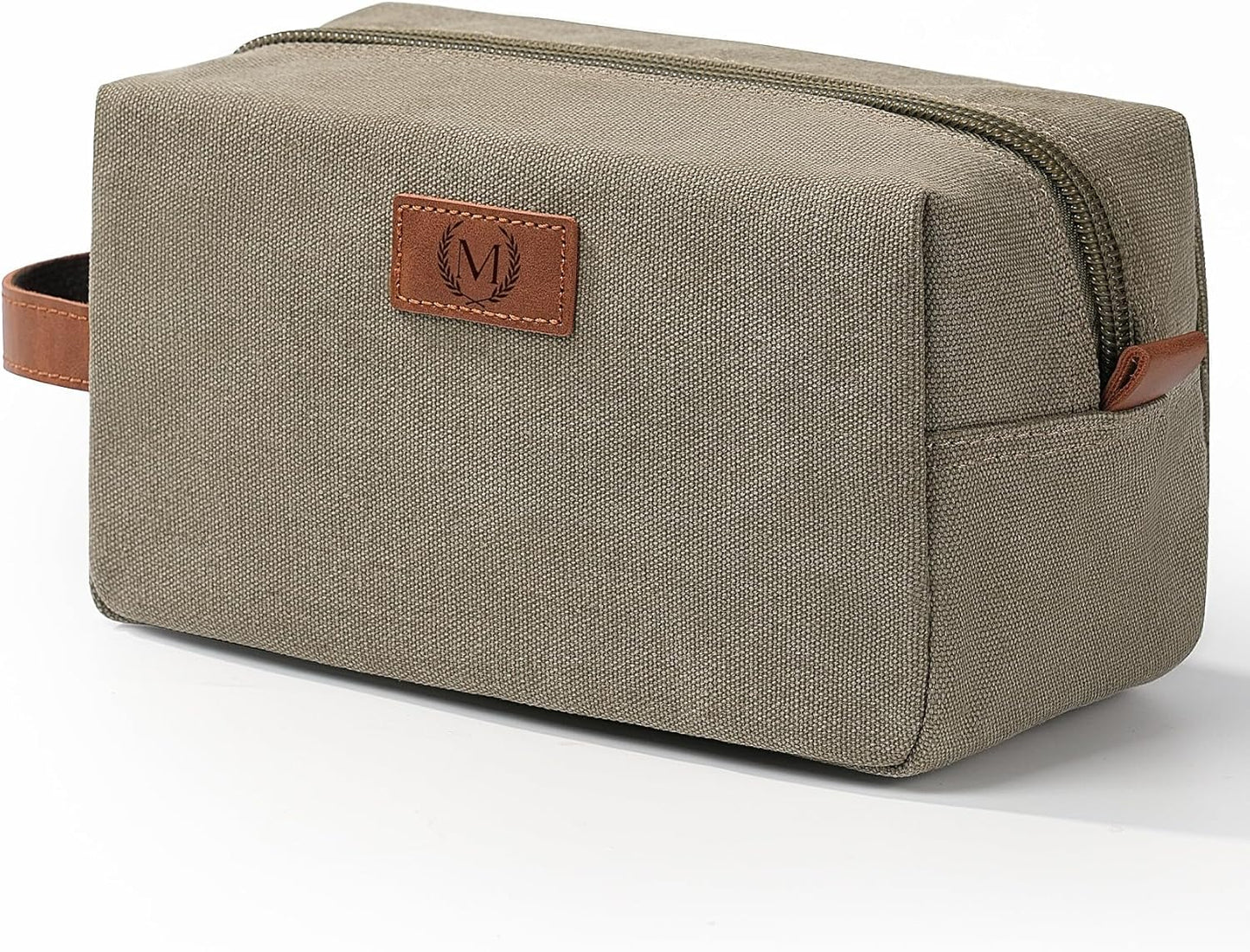 Janhavi Shaving Bag for Men Travel Waterproof, Engraved Initials & Wheat Ear, Make Up Bag,Groomsmen Gifts, Mens Toiletry Travel Bag, Men's Accessories Organizer, Gifts for Him(Olive Green M)