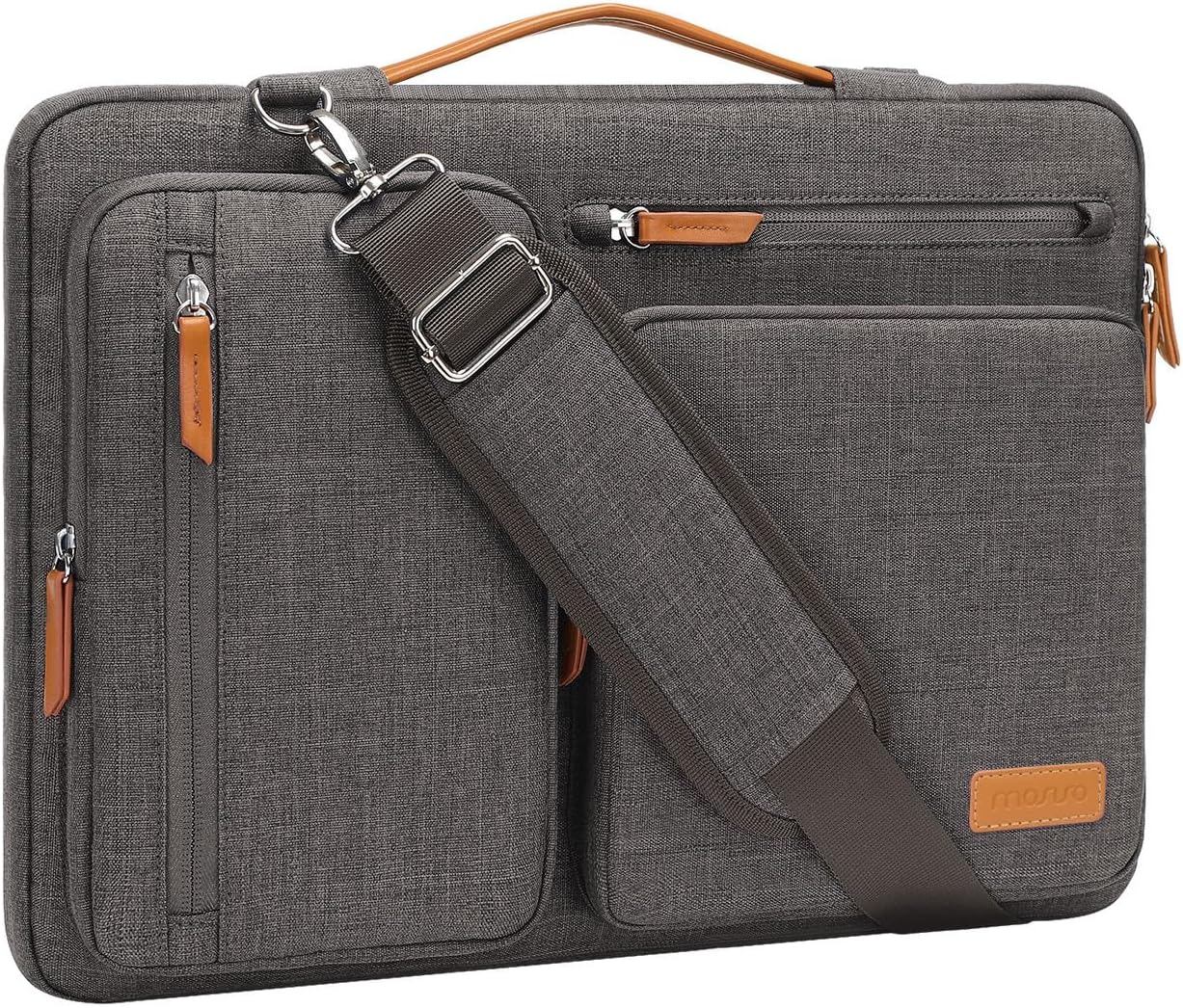 MOSISO 360 Protective Laptop Shoulder Bag,17-17.3 inch Computer Bag Compatible with MacBook, HP, Dell, Lenovo, Asus Notebook,Side Open Messenger Bag with 4 Zipper Pockets&Handle, Taupe Gray