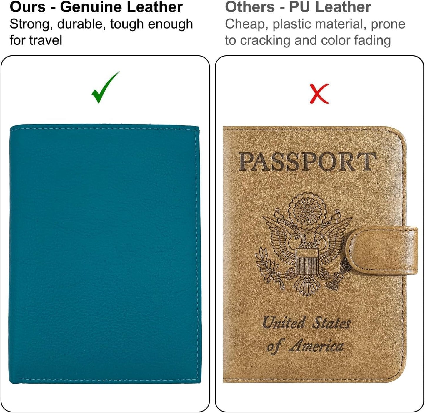 Teal RFID Genuine Leather Passport Wallet