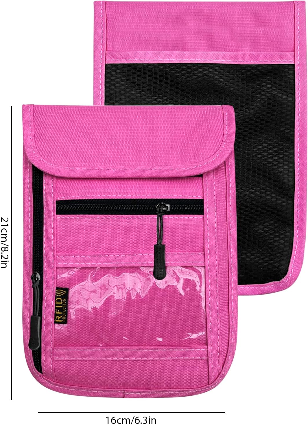 RFID Blocking Travel Neck Wallet Pouch and Passport Holder, Travel Neck Pouch Passport Holder for Women & Men - Rose