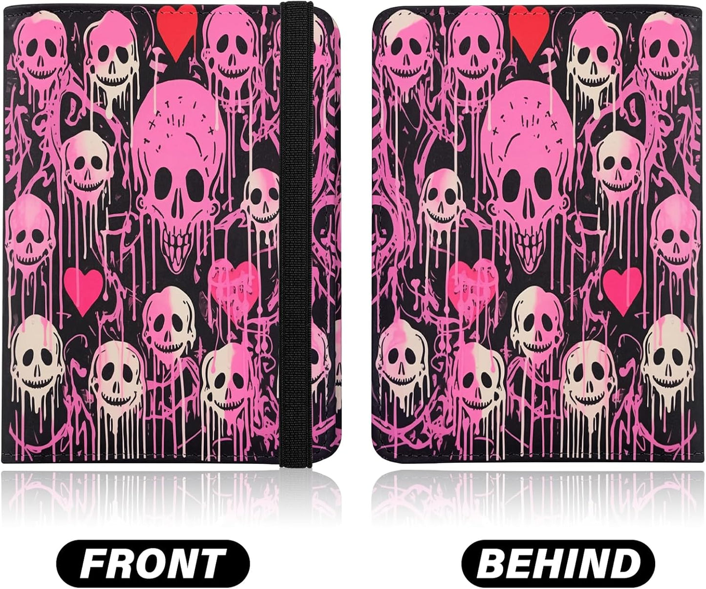 Cute Passport Holder and Holder Combo Passport Cover with Compatible Wallet Credit Card Protector RFID Blocking Women Men (Pink Skull Skeleton)
