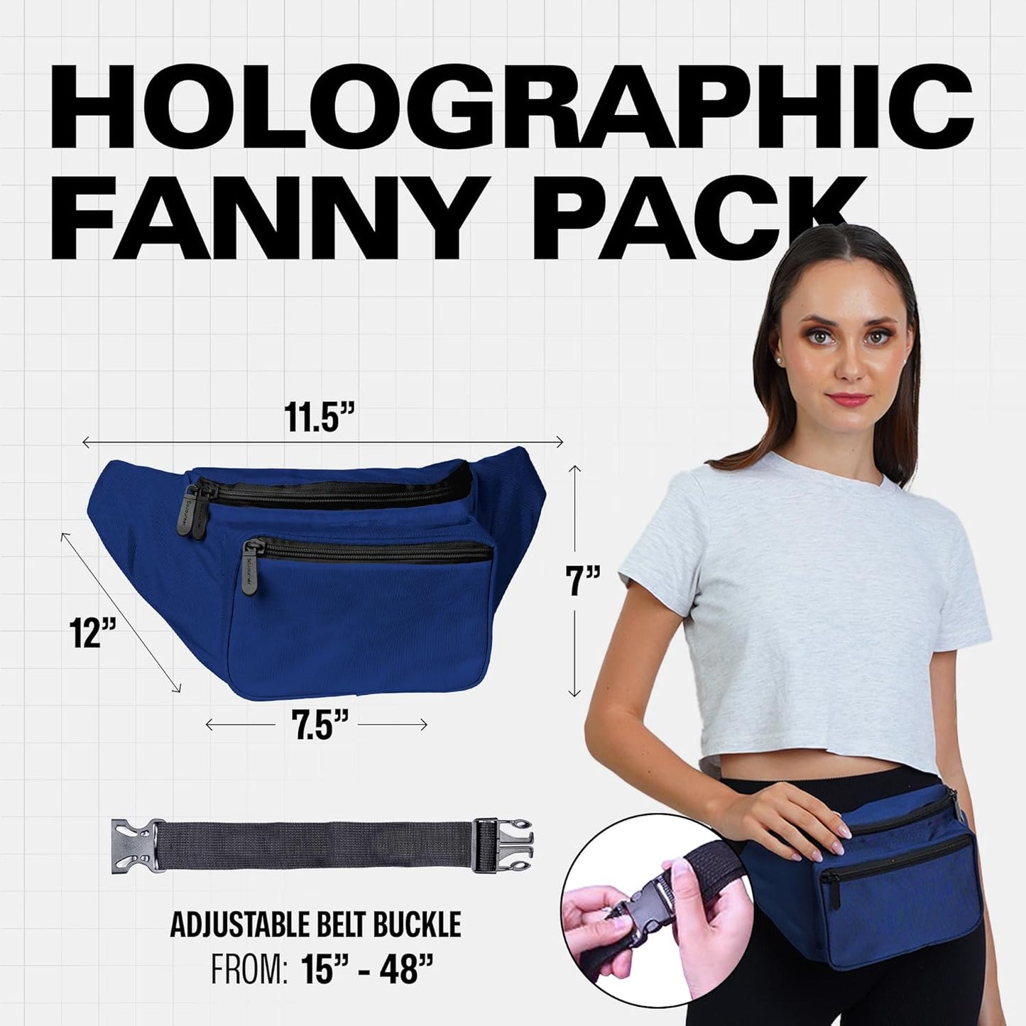 Dark Blue Fanny Pack Belt bag - Crossbody Waist Bag for Men or Women - Hands-Free, Waterproof Large Bumbag for Hiking, Running, and Travel