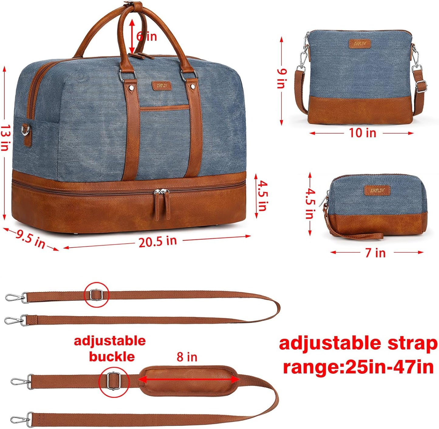 Weekender Bag for Women, Large Overnight Bag Canvas Travel Duffel Bag Carry On Tote with Shoe Compartment 21" 3Pcs Set