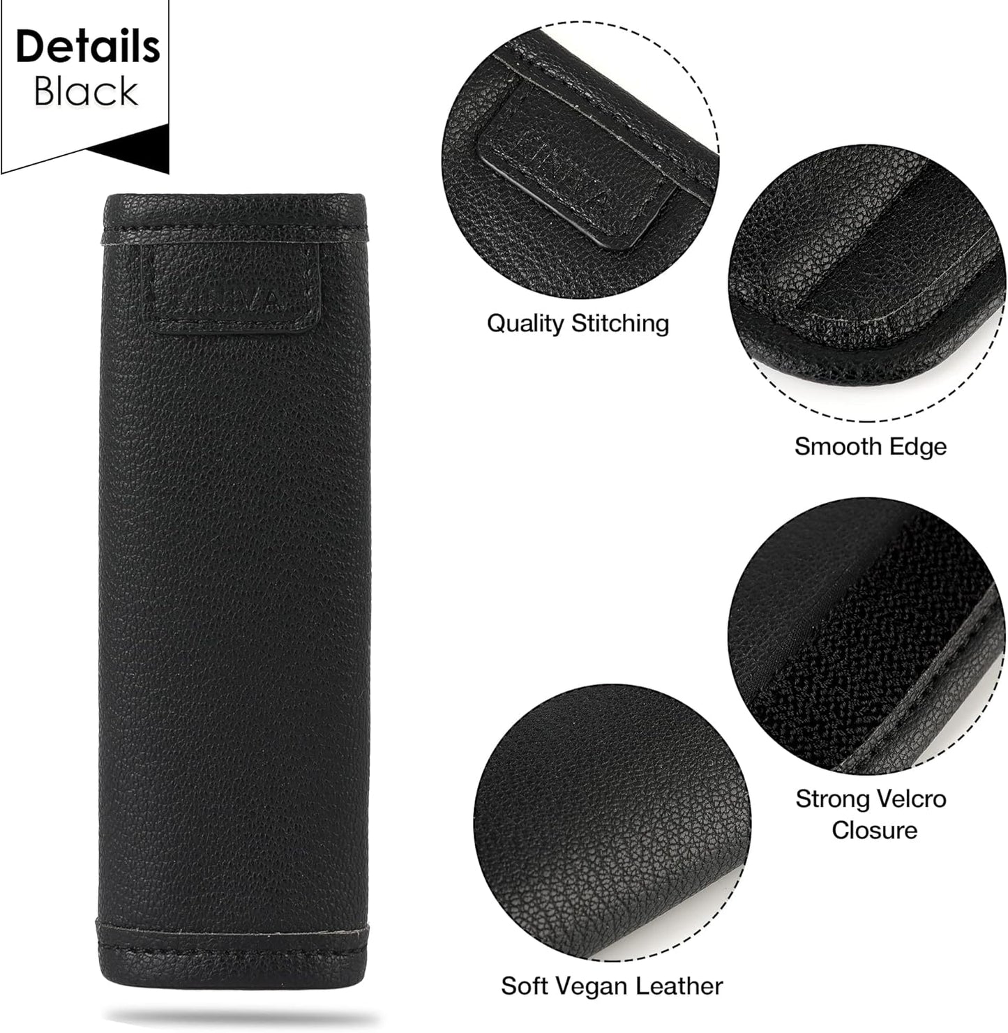 KINIVA 2 Pack Set Black Vegan Leather Luggage Handle Wraps, Luggage Identifiers Tags Markers for Suitcase, Travel Accessories
