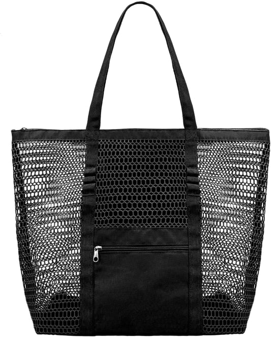 Mesh Beach Bags for Women with Zipper Foldable Hobo Tote Bag Vacation Shoulder Bags for Swimming Pools