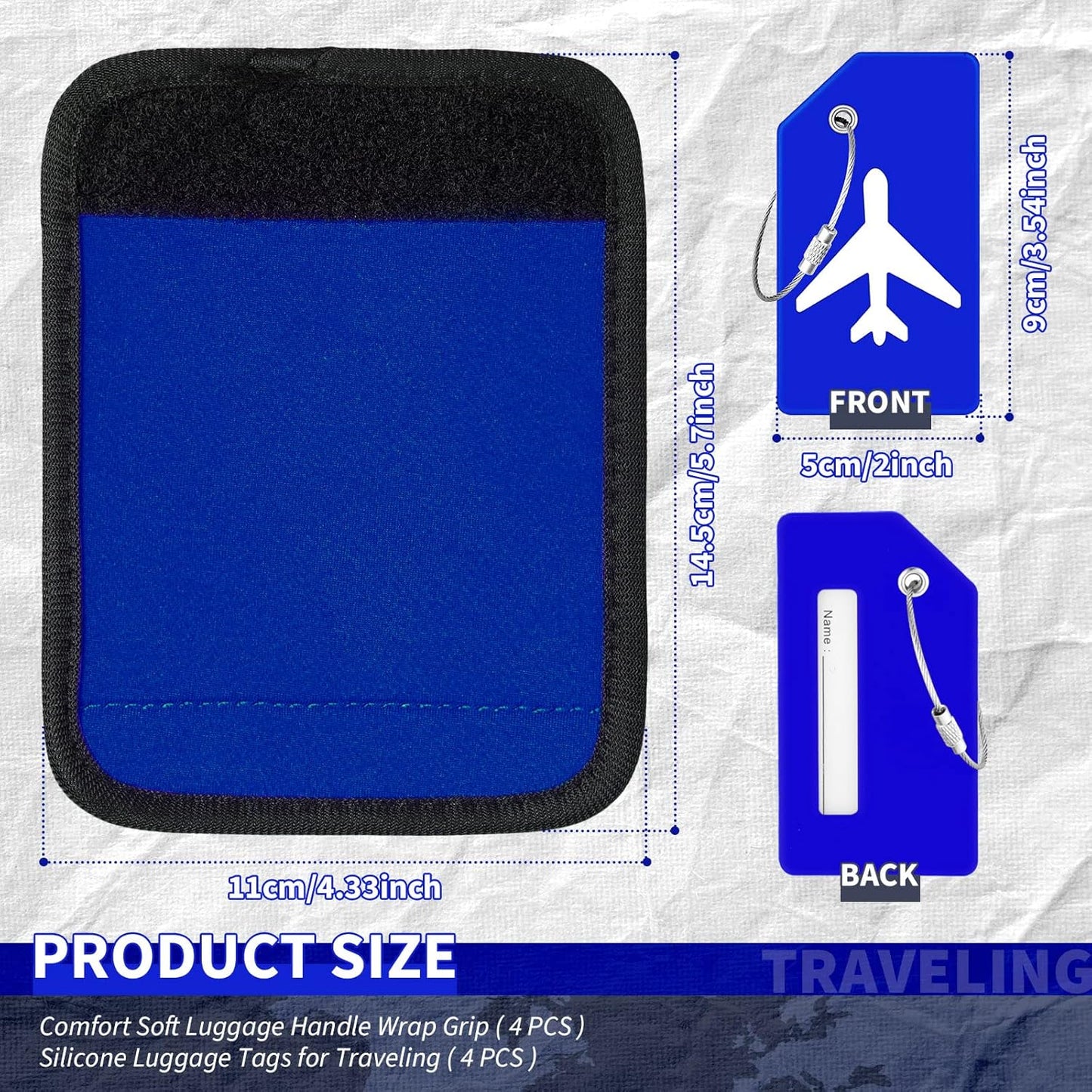 Sanwuta 8 Pcs Luggage Handle Wrap Tags Neoprene Suitcases Handle Wraps Silicone Luggage Identifiers