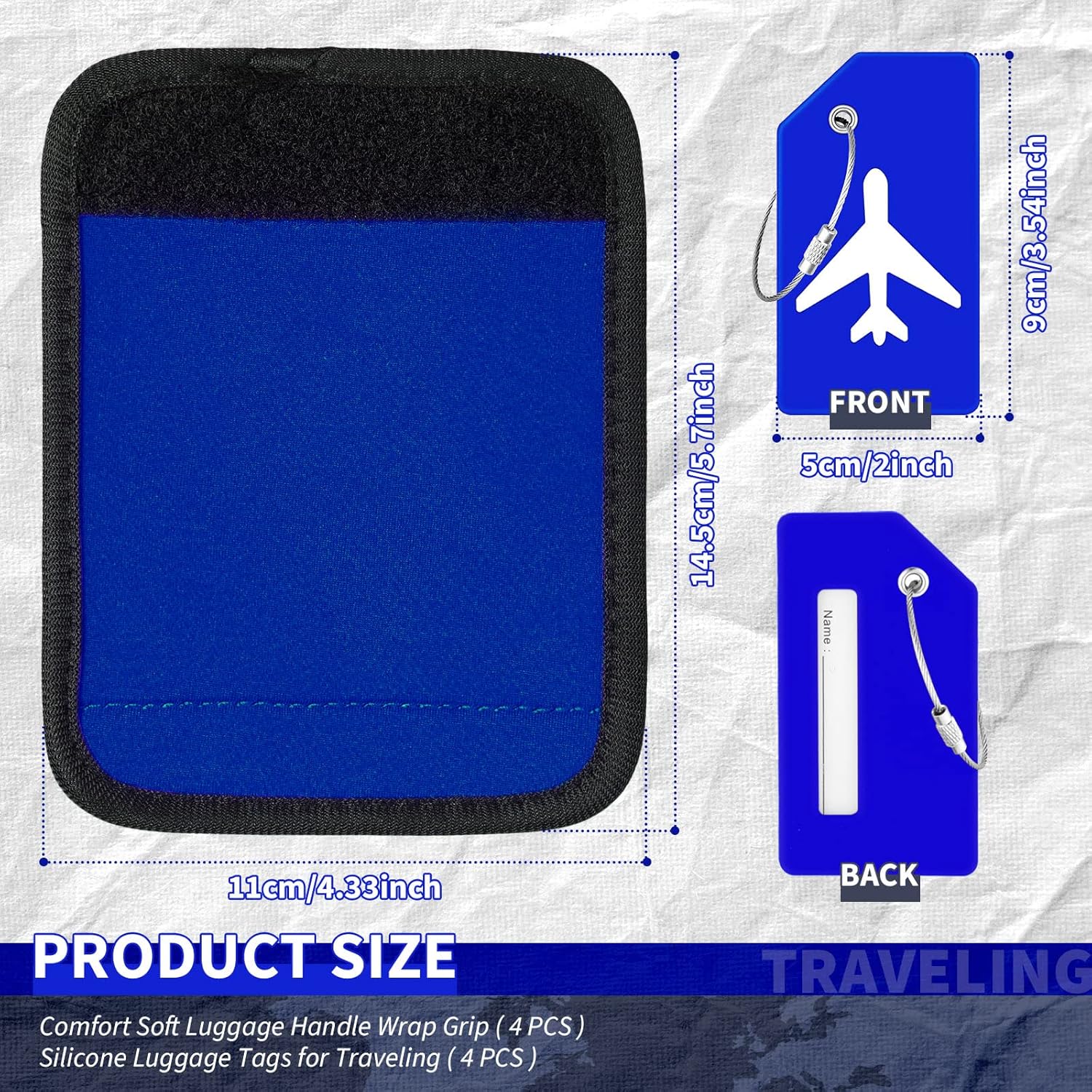 Sanwuta 8 Pcs Luggage Handle Wrap Tags Neoprene Suitcases Handle Wraps Silicone Luggage Identifiers