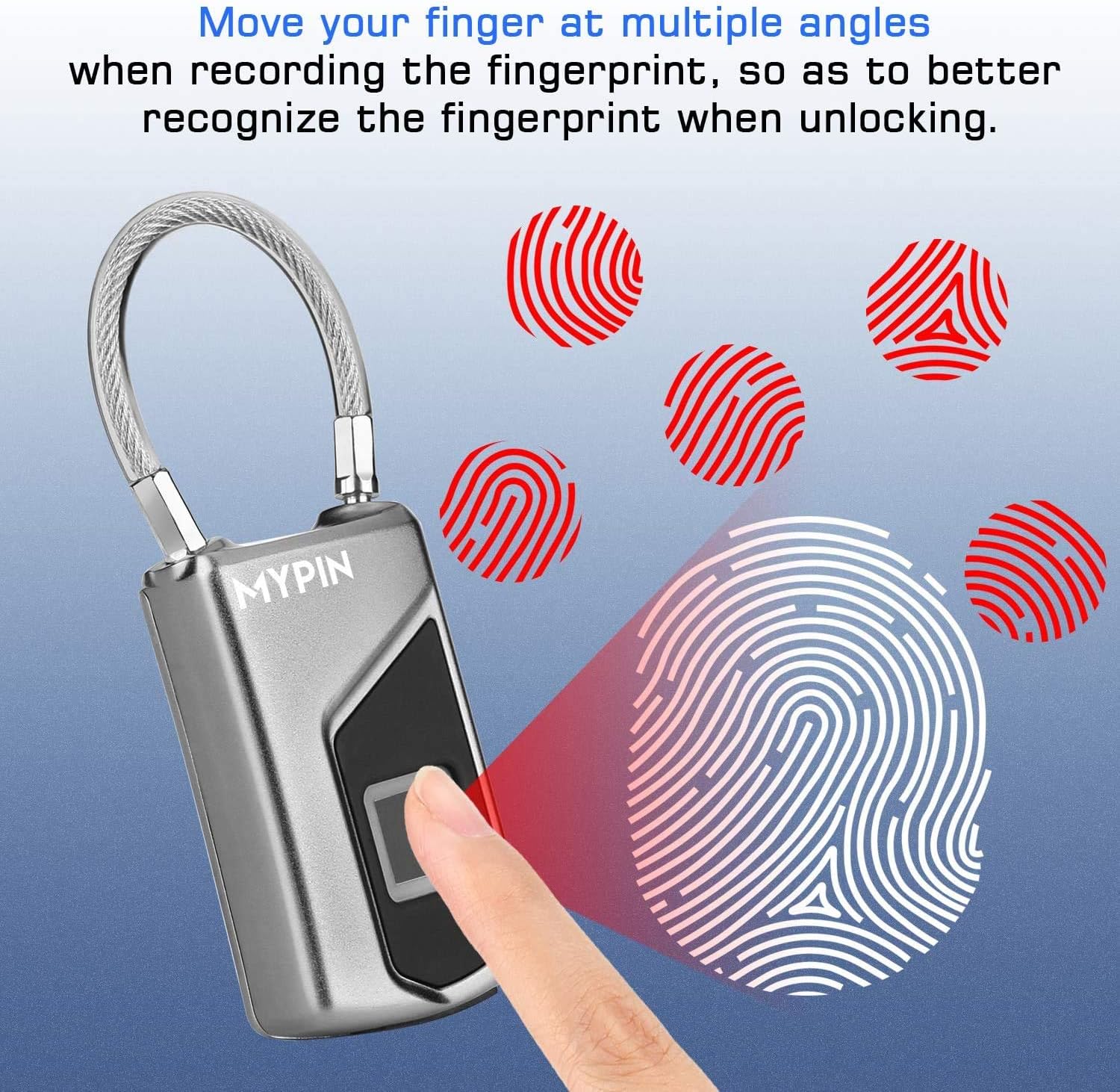 Fingerprint Lock with Key Backup, Smart keyless Waterproof Fingerprint Padlock Ideal for Gym, Door