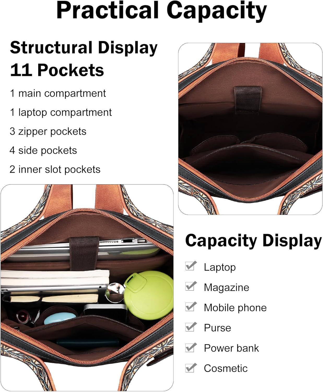 FADEON Leather Laptop Backpack for Women, Designer Ladies Work Travel Computer Backpack with Laptop Compartment Black Brown