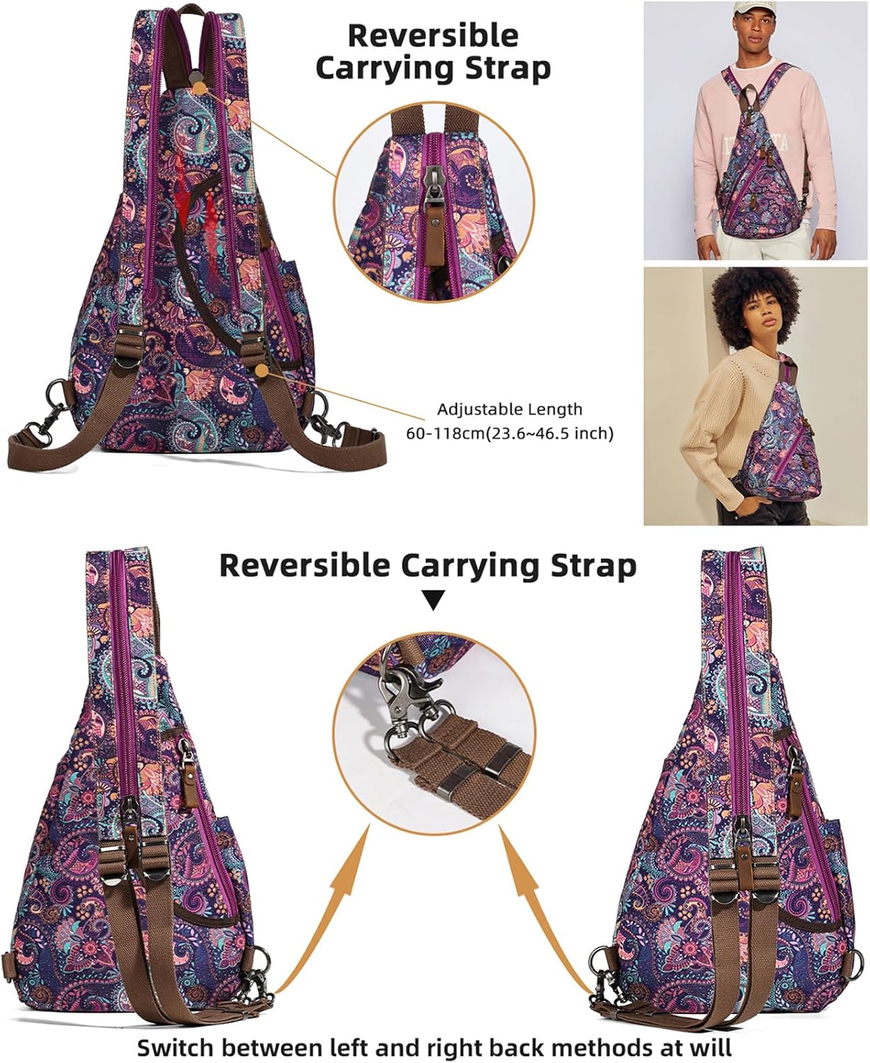 KL928 Canvas Sling Bag - Small Crossbody Backpack Shoulder Casual Daypack Rucksack for Men Women