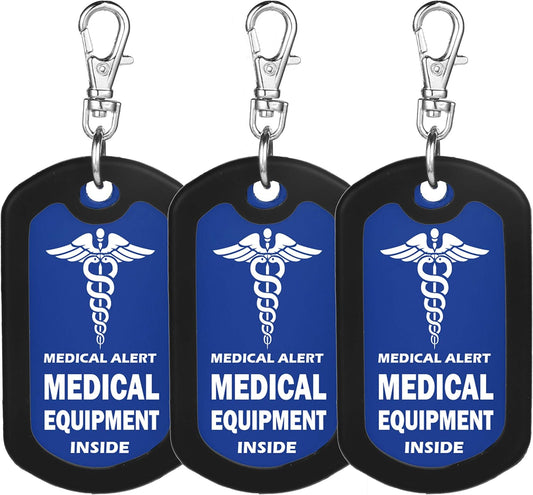 mnmoom Medical Equipment Luggage Tag Medical Alert Zipper Pull Bag Tag (3 Pack Blue)