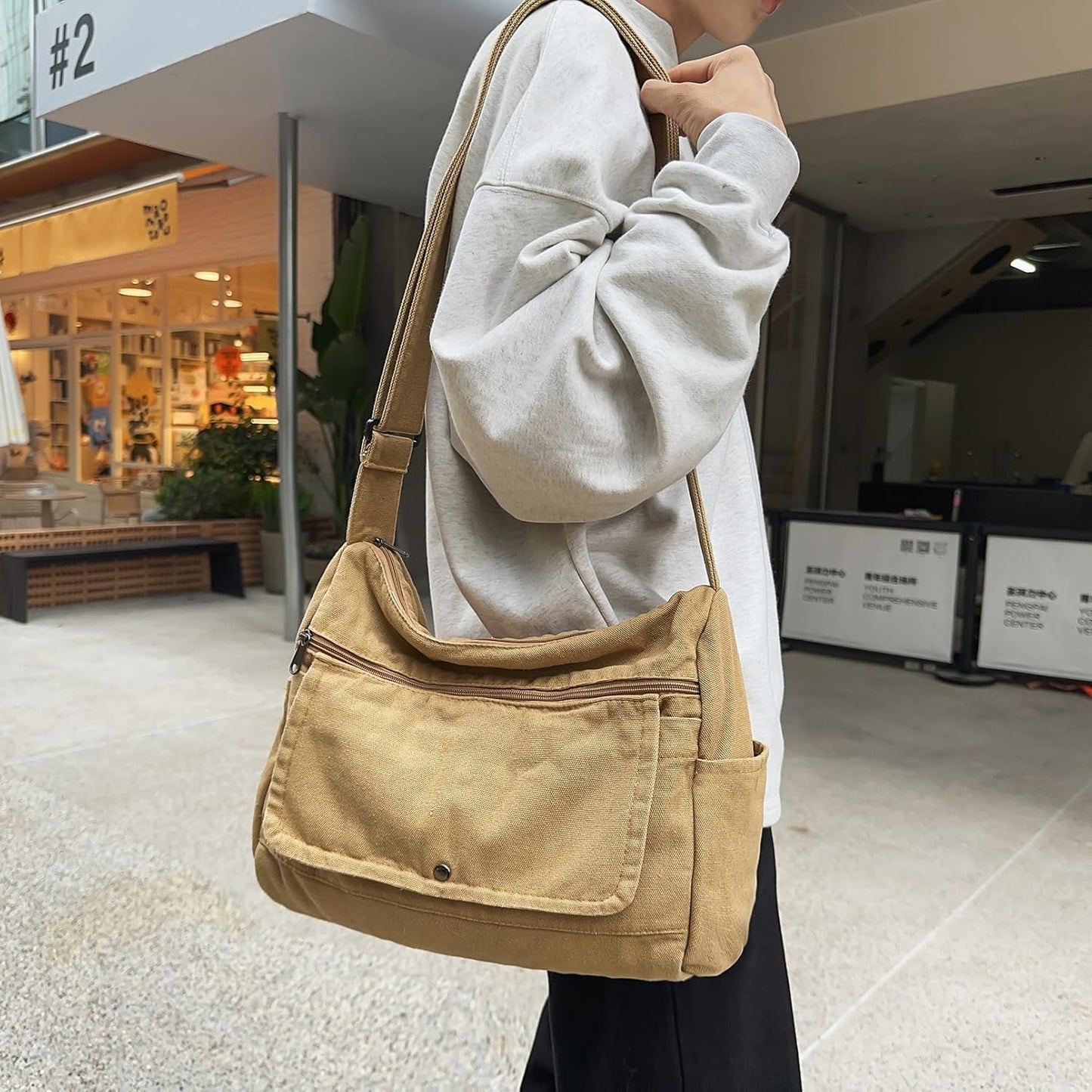 Canvas Messenger Bag for Women Hobo Crossbody Shoulder Bag Vintage Satchel Tote Handbag with Multiple Pockets