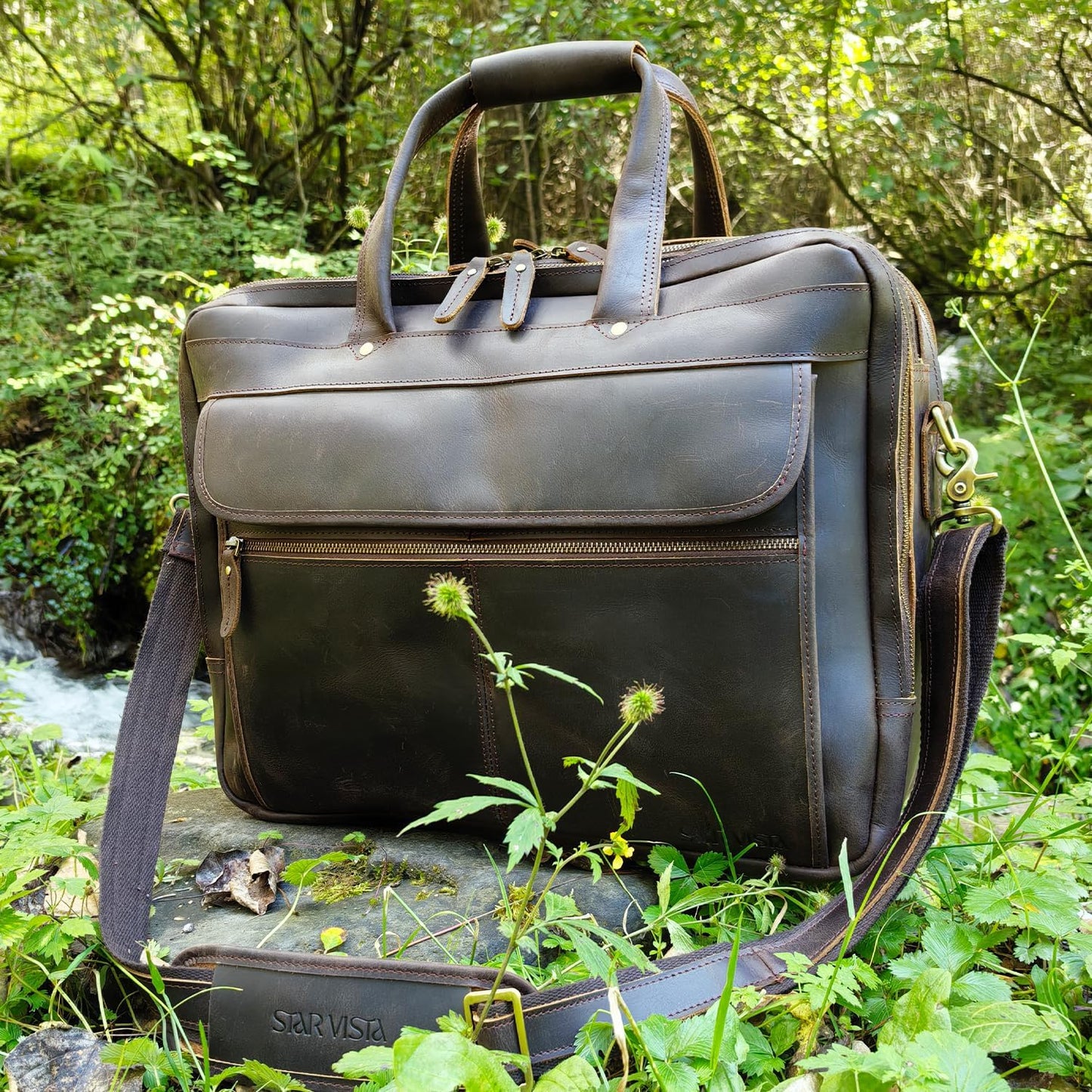 STAR VISTA Scala Pro 16-18" Messenger Bag, Full Grain Leather Briefcase, Triple Compartments, YKK Zippers, Multiple Colors