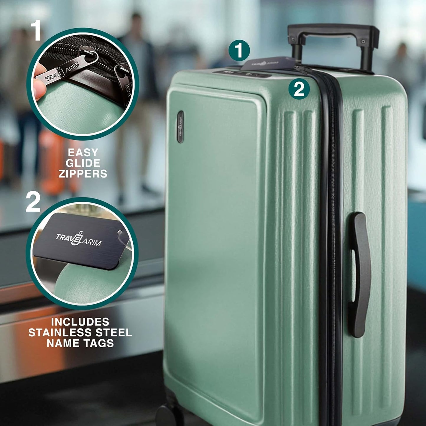 Luggage Sets 3 Piece, 22 Inch Carry on Luggage and 28 Inch Suitcases with Wheels Spinner, Durable Hard Shell Suitcase Set, Expandable Travel Suitcase, Sage Green