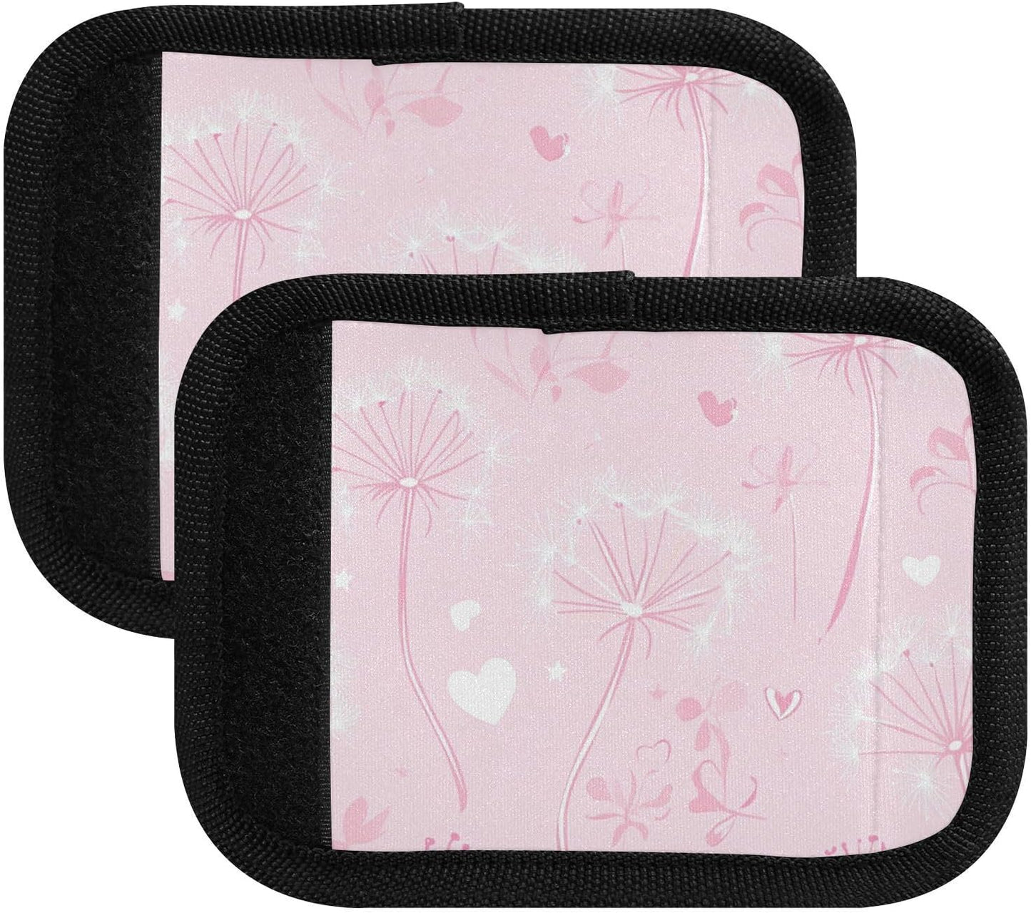Pink Dandelions and Hearts Stars 2 Pack Luggage Handle Wraps Covers for Suitcase Identifiers Bag Tags Travel Accessories
