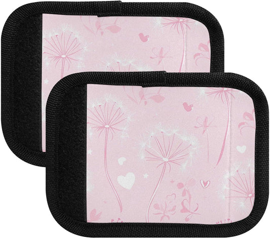 Pink Dandelions and Hearts Stars 2 Pack Luggage Handle Wraps Covers for Suitcase Identifiers Bag Tags Travel Accessories